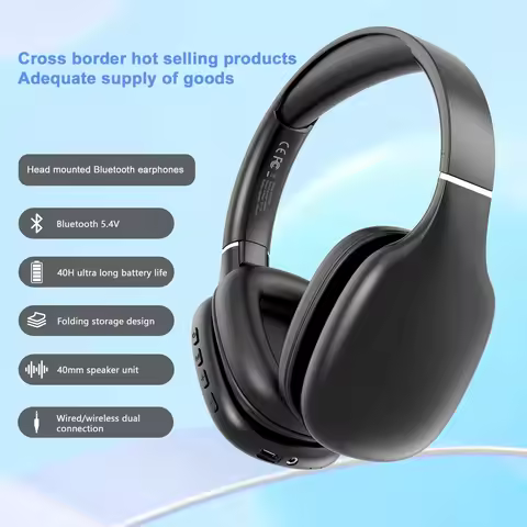 BT1638 Bluetooth 5.4 Headphones Over Ear 40mm Driver 40H Playtime Type-C Charging Wireless Headset O