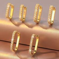 3-Pair Zirconia Inlaid Glamorous U-Shaped Hoop Earrings Set, Can Be Worn Stacked Or Individually, Wo