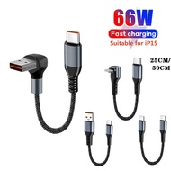66W Short USB C Cable 90° Elbow USB Type C Fast Charging Cable Power Bank Wire For Andirod Type C Ca