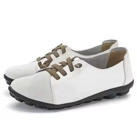 Women's Flats Genuine Leather Mother Ladies Shoes Flats Loafers Women Ballerina Lace Up Soft Moccain