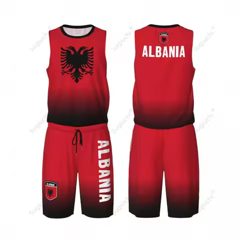 Men Albania Flag Basketball Jersey Set Mesh Shirt & Pants Sleeveless Exclusive Team-up Custom Name N