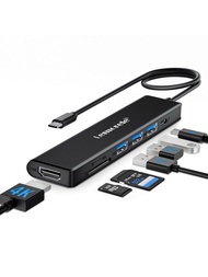 Lemorele TC70 ฮับ USB C 7 in 1 USB C ตัวเรือนอลูมิเนียมอะแดปเตอร์หลายพอร์ต 100W PD 4K HDMI USB 3.0 +
