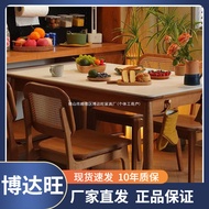 ST/🏮Nordic Solid Wood Stone Plate Dining Table Cherrywood Household Pure White Black Dining Table Small Apartment Marble