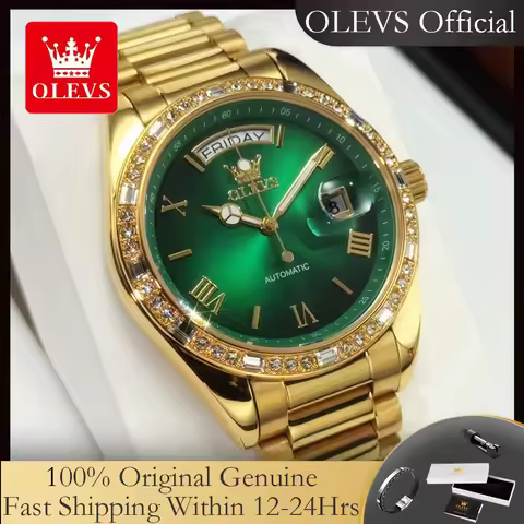 OLEVS 6747 Luxury Brand Men's Watches Original Stainless Steel Diamond Bezel Calendar Waterproof Aut