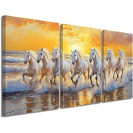 Horse Canvas Wall Art 3 Piece 7 Horses Running in Beach Picture Print Sunset Wild Horses Painting La