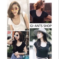 Short-Sleeved Rayon U-Neck T-Shirt