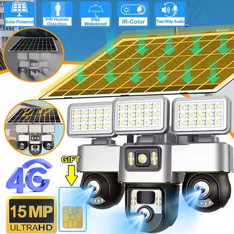4G Sim Card Camera With Solar Panel Outdoor Floodlight Triple PTZ Camera Surveillance Security Prote