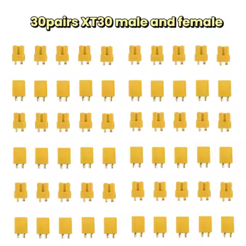 60pcs XT30 Male/Female Bullet Connector Pairs for RC Lipo Battery Motor 15A/30A 18AWG Yellow Plug fo