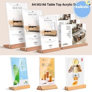 KAIKXIN Table Top Sign Holder, Acrylic A4/A5/A6 Menu Display Stand, High Quality with Wood Base Double Sided Picture Card Frame Wedding