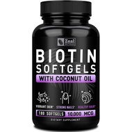 Zeal Naturals Biotin with Coconut Oil for Hair 10000mcg (180 Softgels) Biotin Supplement - Biotin Pi
