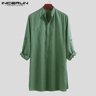 Medussa incerunเสื้อแขนยาวผู้ชายอินเดียเสื้อคลุมหลวมสั้นสบายๆkurta