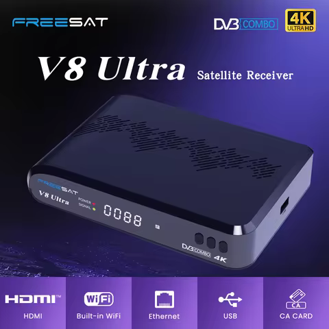 Freesat V8 Ultra 4K Satellite Receiver, DVB-S2X/T2/ISDBT/ATS-C, 4GB RAM, H.265, Multi - Language GTM