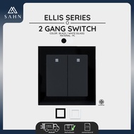 Switch Push 2 Gang 1 Way + Glass Frame [SAHN] สวิทช์ไฟแบบกดกระเด้ง 2 ช่อง ทางเดียว รุ่น Ellis Series