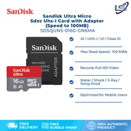 Sandisk 16GB Ultra Micro Sdhc Uhs-I Card with Adapter (Speed to 80MB) | SDSQUNS-016G-GN6MA | Water P