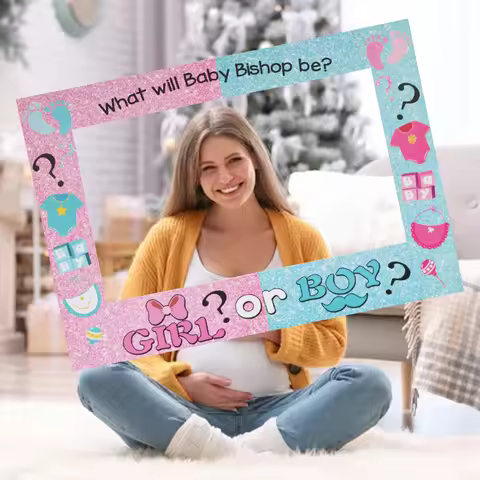 1Pcs 48x68cm Girl or Boy Gender Reveal Paper Frame Photo Booth Props Mask Photobooth Baby Shower Hap