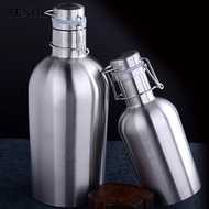 [TENOL] Beer Growler Bottle 1L Stainless Steel Travel Swing Top Hip Flask Silver