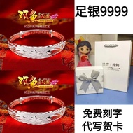 Vòng tay Pure Silver9999Blooming Flowers Pure Silver Bracelet Solid Silver Bangle Couple Birthday Gi