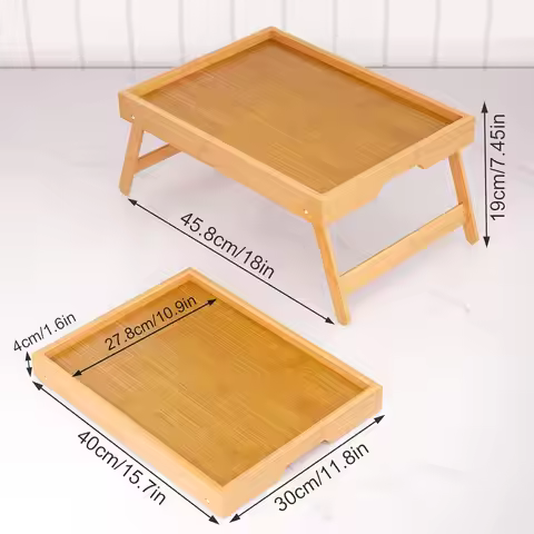 2 Pack Bamboo Folding Bed Tray Table, Natural Serving Tray for Food, Snacks & Laptop
