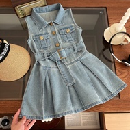 24434   Girls dress 2024 Korean version sleeveless princess dress Western style denim dress