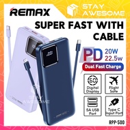 REMAX Fast Charging 22.5W Slim 10000mAh Powerbank Portable Flight With Built In Type C Cable Pawerbank RPP-500