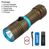 Asafee 3000LM XM-L2 LED Diving Flashlight Torch 100M Underwater Waterproof Scuba Lantern white light