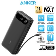 Anker CCC Power Bank 20000mAh Portable Charger with Built-in USB-C Cable 87W Fast Charging 3C Power 