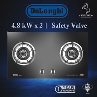 DeLonghi Italy DG-2173 Triple Ring Burners 2 Burner Built In Tempered Glass Gas Cooker Hob Stove Wit