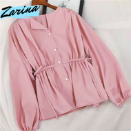 【ZARINA】Women blouse Tie-Waist blaus wanita long sleeve shirt baju new baju perempuan style ootd baju kemeja perempuan