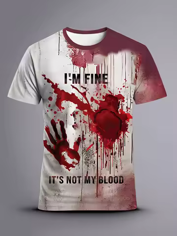 [Halloween Limited] Men's Halloween Blood Print Casual T-Shirt | Multi-Scene Crewneck Short Sleeve f