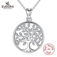 EUDORA 100 925 Sterling Silver Tree of Life Pendant Necklaces with AAA Zircon Women Fashion Jewelry 