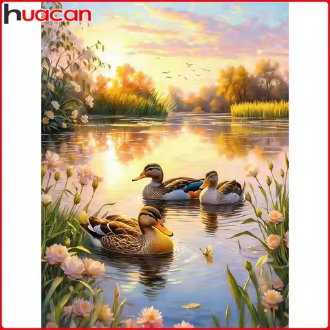 Huacan 5D DIY Diamond Painting Ducks Pond Diamond Embroidery Animal Landscape New 2026 Decorative Pa