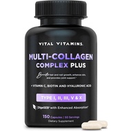 Vital Vitamins Multi Collagen Complex Plus - with Biotin, Hyaluronic Acid, Vitamin C - Type I, II, I