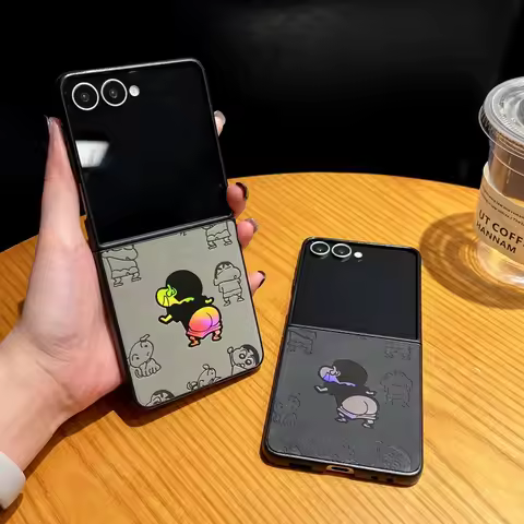 Luxury Laser Leather Cute Cartoon Crayon Shin-chan Butt Folding Phone Case for Samsung Z Flip 4 5 6 