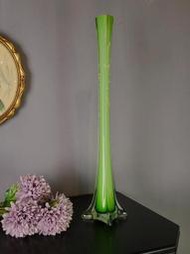 【卡卡頌  歐洲古董】法國 長頸 美麗 細膩 翠綠 水晶玻璃 花瓶 歐洲老件  g0646