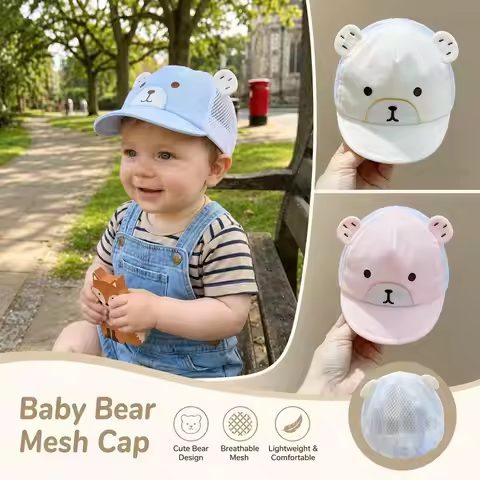 New Cute Baseball Cap Soft Breathable Cartoon Bear Ear Cap Mesh Cotton Cotton Cap