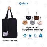 Ostara - Keychain Cute Folding Bag Cat Character Tote Bag Parachute Foldable Travel Shopping Bag