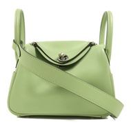 HERMES Swift皮革Mini Lindy銀扣手挽肩背兩用袋Vert Criquet
