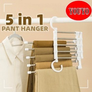 5 IN 1 Magic Pant Hanger Multi-Layer Stainless Steel Trousers Clothes Hanger Foldable Telescopic War