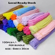100pcs+/- Twist Stick/Colourful Chenille Stems/Dawai Jong/Dawai Bulu/Kawat Bulu Soft Felt Strip 绒毛条