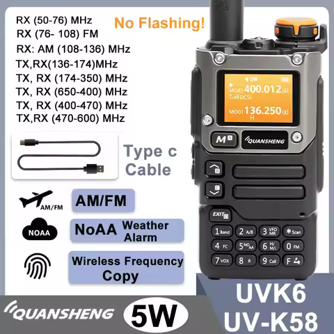 Quansheng UV-K6 Walkie Talkie 5W Air Band Radio Type C Charge UHF VHF DTMF FM Scrambler NOAA Wireles