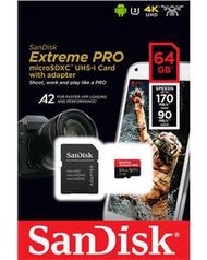 SanDisk 64GB 64G Extreme Pro micro SDXC SD 170MBs 4K A2 記憶卡