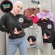 HOODIE CROP WANITA BTS CHIBI TINY TAN BAHAN FLEECE ALL MEMBER BONUS TOPI 10 ORANG PERTAMA YANG MEMBE