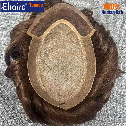 Color 4 6*9 Silk Base Swiss Lace Front Diamond Mesh Bottom Wigs For Men Toupee Men Durable 100% Huma