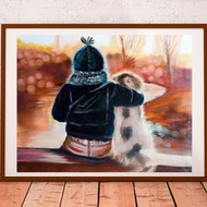 Child and Dog Painting Oil Pets Original Art Artwork Friends Canvas Art