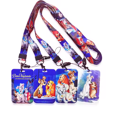 Disney Lady and the Tramp ID Card Holder Lanyards Women Business Neck Strap Credit Card Case Girls B