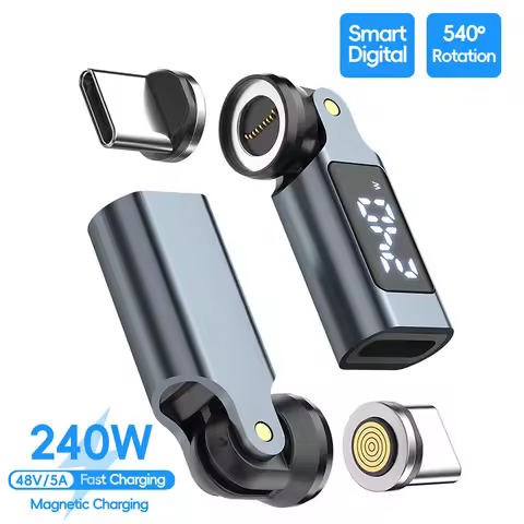 PD 240W Type C to C Magnetic Adapter Digital Display 9Pin USB-C Fast Charging USB-C Female OTG Conve
