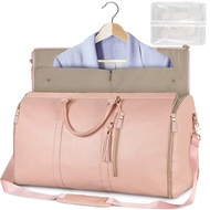 Large Size Leather Folding Garment Bag With Toiletry Bag, Hanging Suit Bag, Shoulder Crossbody Gym D