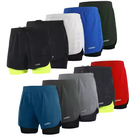 Lixada Men's 2-in-1 Running Shorts Quick Drying Breathable Training Exercise Cycling Shorts with Lon