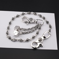 CHROME HEARTS Silver 925 35cm Waist Chain Cross Flower Ball Dice Pendant Pants Chain Bag Chain Retro