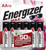 Energizer E91BW12EM AA Batteries (12 Count), Double A Max Alkaline Battery